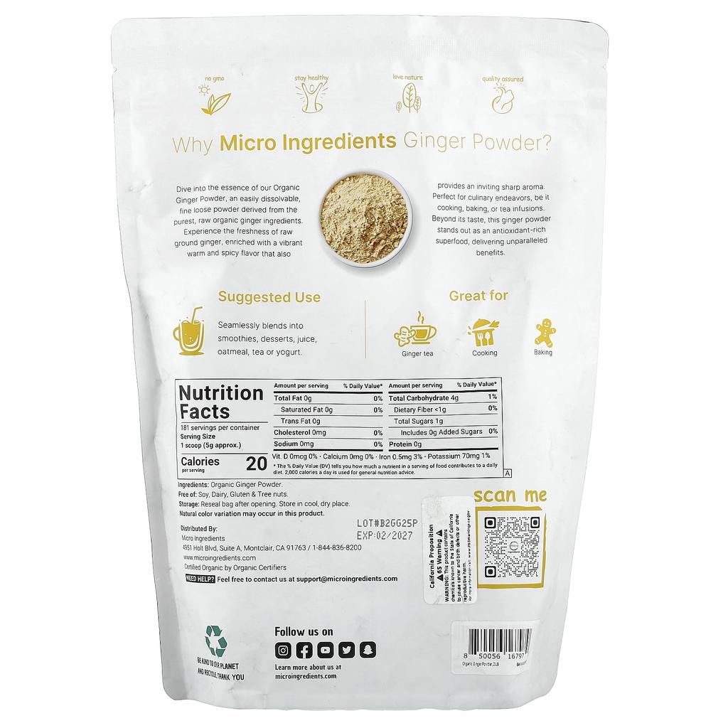 Micro Ingredients Organic Ginger Powder, 2 Lb (907 G)