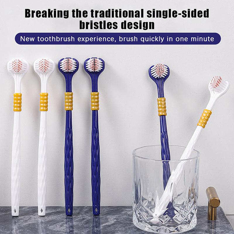 6 Pcs Family Soft Bristled Three Sided Toothbrush - Efficient Cleaning Three Headed Manual Toothbrush