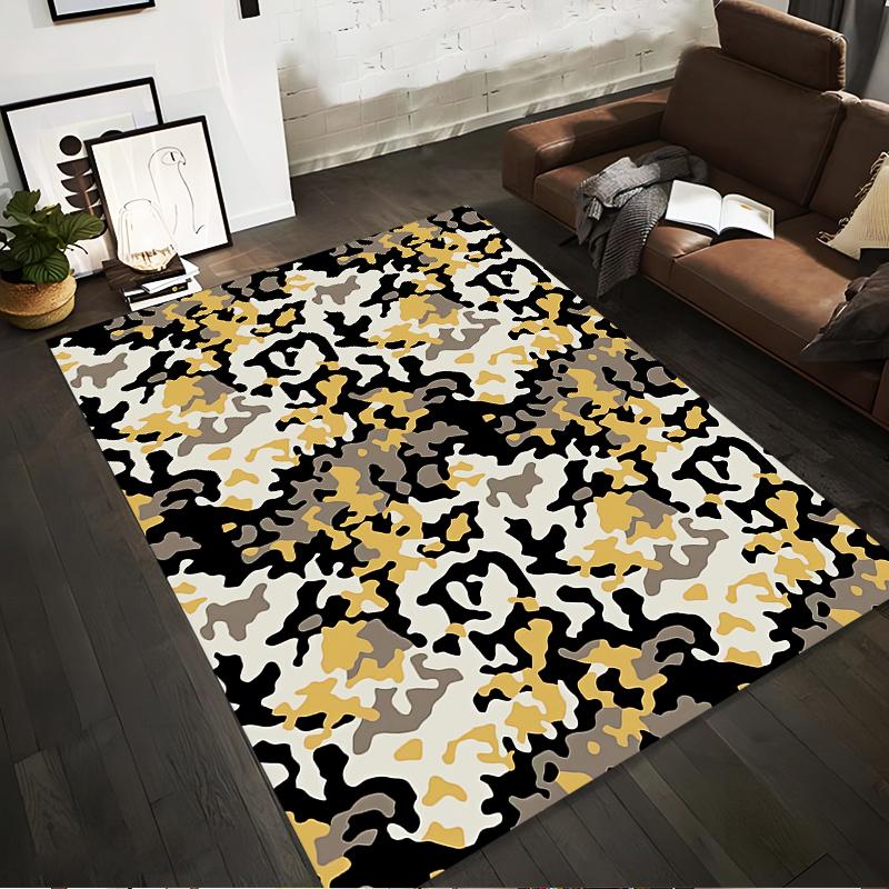 Camouflage-Style Carpet with Modern Abstract Pattern, Beige and Black Suitable for use as an anti-slip for living room bedroom sofas