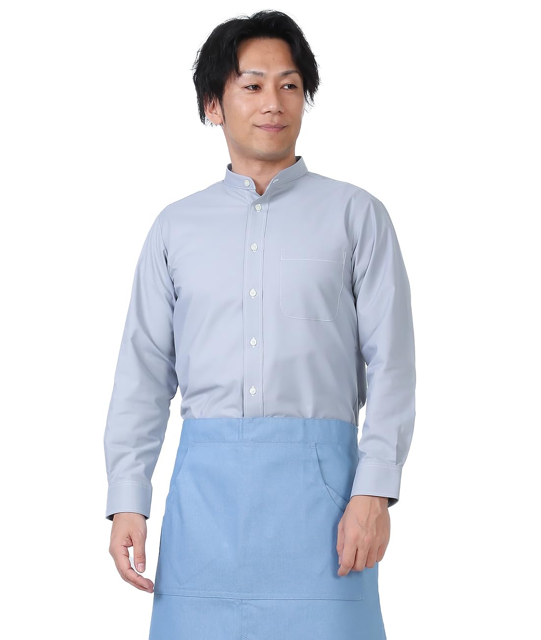 

Seven Uniform GH7021-7 Gray Medium Long Sleeve Stand Collar Shirt with Oxford Closure, Restaurant Uniform