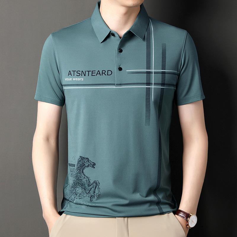 Herren Kurzarm T-Shirt Revers Poloshirt Mittel Locker Halbarm Business Casual Atmungsaktiv Bedruckt Unterhemd