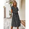 fashion women's clothing, Amazon's summer polka dot short-sleeved medium and long dress