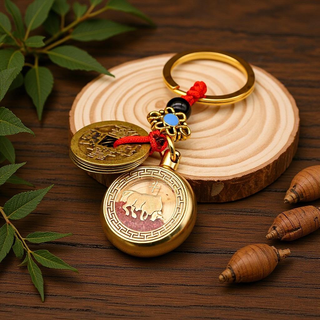 Brass Rotating Zodiac Keychain Pendant: Unisex Creative Handicraft