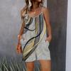 Womens Sleeveless Spaghetti Strap Romper Geometric Splicing Print Pocket Short Jumpsuit