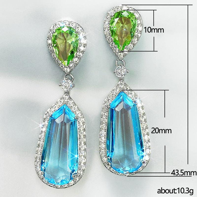 Earrings, Niche Design Sea Blue Zircon Wedding Earrings, Chic Bridal Dinner Earrings