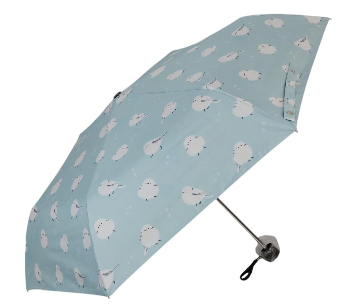 Friends Hill Folding Umbrella Fluffy Tit Design Mint - Long-tailed -