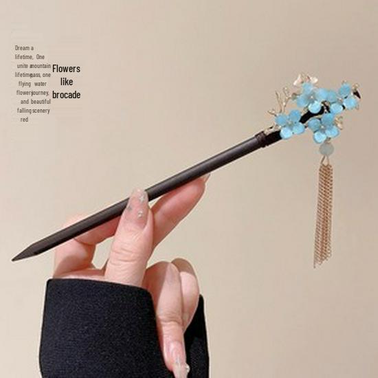 Elegant Retro Tassel Hairpin for Hanfu Updo - Women's Chinese Style Metal Hair Clip