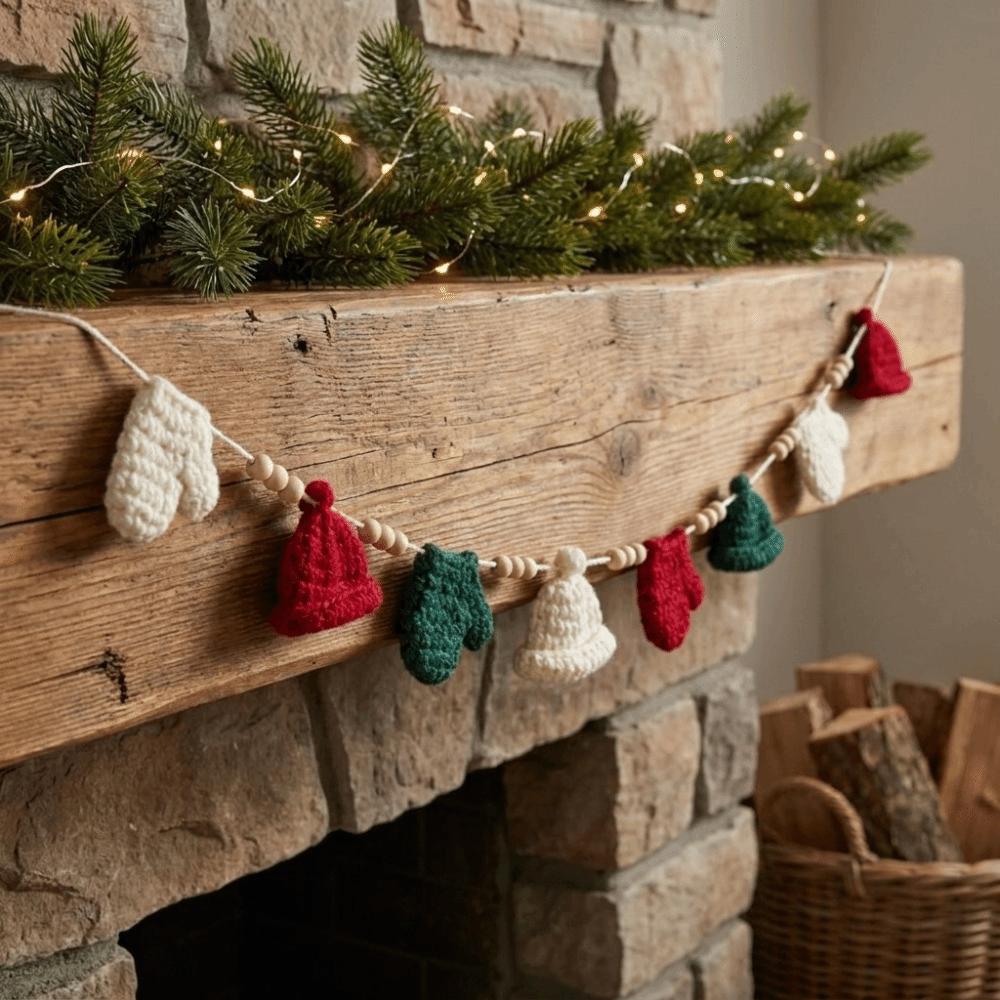 Knitted Christmas Garland Bunting Non-Woven Fabric Holiday Banner Crochet Garland Holiday Decor