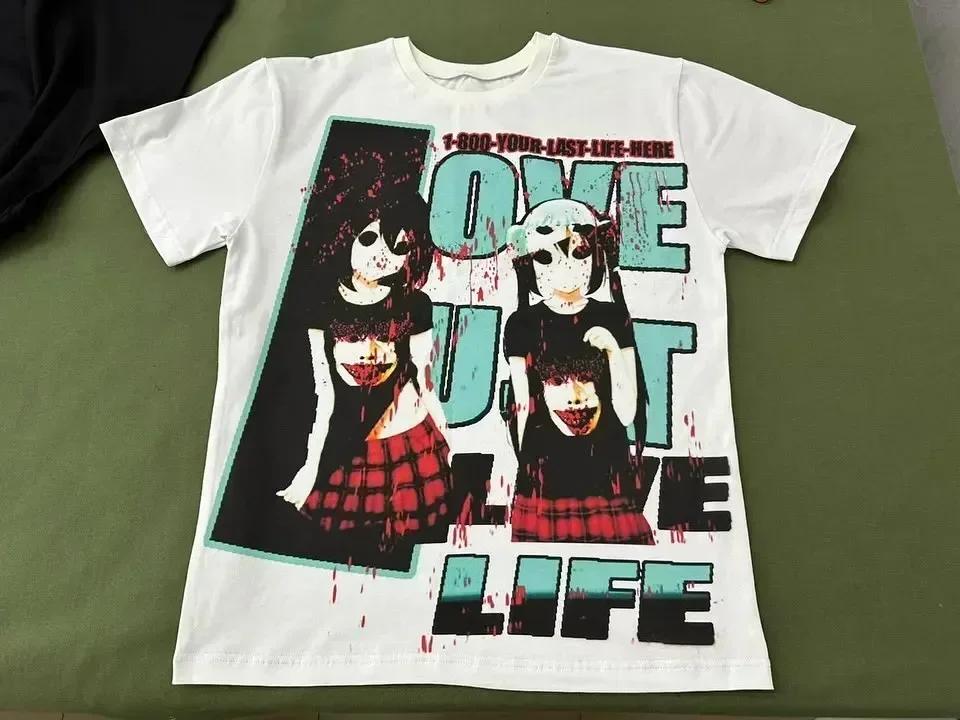 2025 Parent-Child Wear Men's and Women's Cotton Shin-Harajuku Vintage Drolandmiller Face Print Graphic Gothic Style Short Sleeve