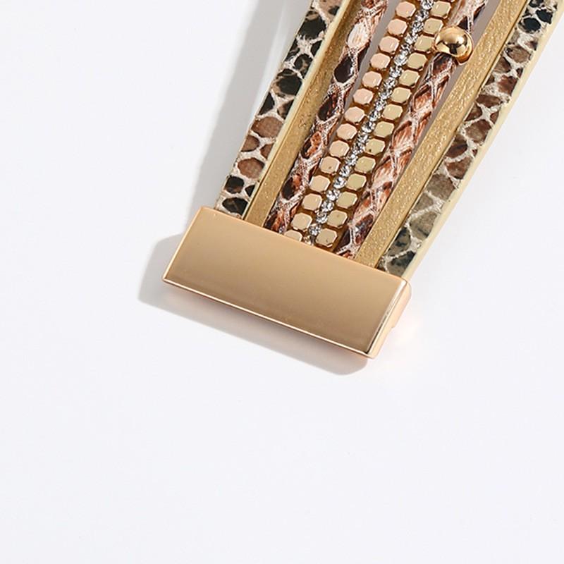 Womens Snake Skin PU Leather Braided Bracelet With Magnetic Clasp Beaded Adjustable Wristband Fashion Accessory
