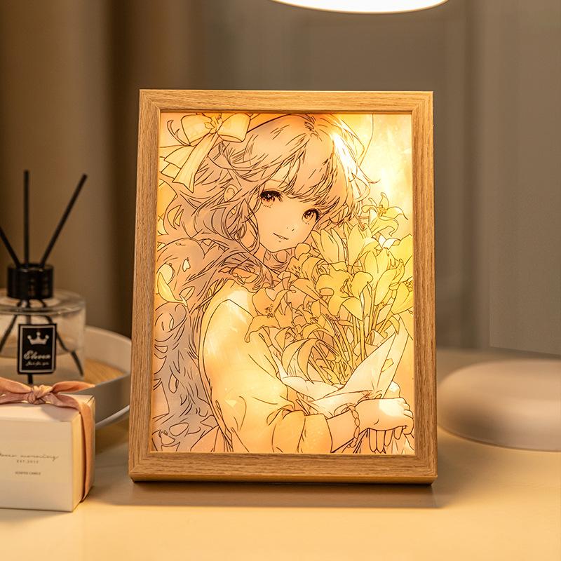 22cm/8.66in Cartoon Anime Figure 3D Light Painting Angel Silvia Creative Photo Led Night Lamp Christmas Gifts Bedroom Decoration