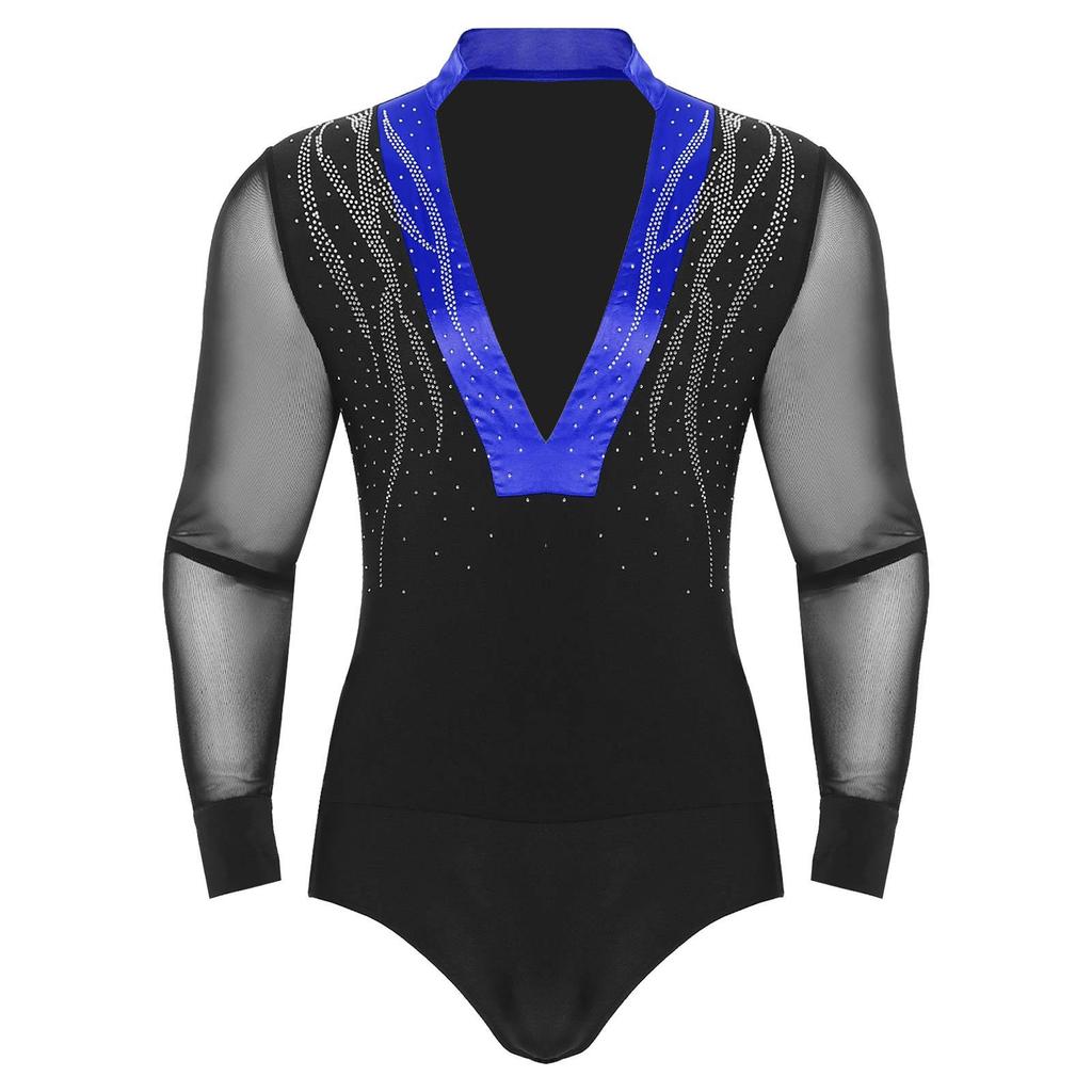 Pánský latinskoamerický taneční kostým Průhledná síťovina Dlouhý rukáv Color block Třpytivé kamínky Tango body