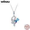 WOSTU 925 Sterling Silber Meerjungfrauen-Prinzessin Anhänger Halskette mit blauem Ozean Zirkon Halsketten für Damen Urlaubs Schmuck Geschenk