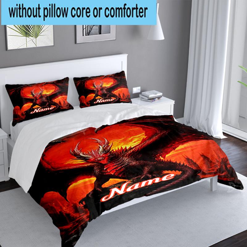 Custom Name 3PCS Fiery Dragon's Majesty Bedding Set Including 1pc Duvet Cover And 2pcs Pillowcases for Bedroom, Dormitory Gift Home Decor