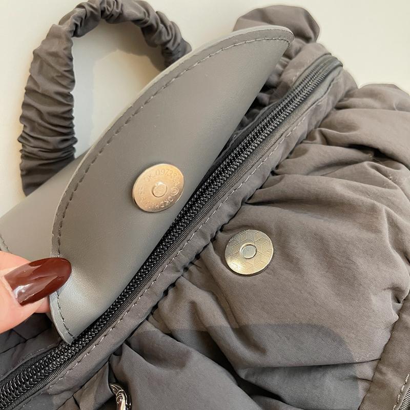 Solid Color Backpack Women's Pleated Handbag with Coin Purse