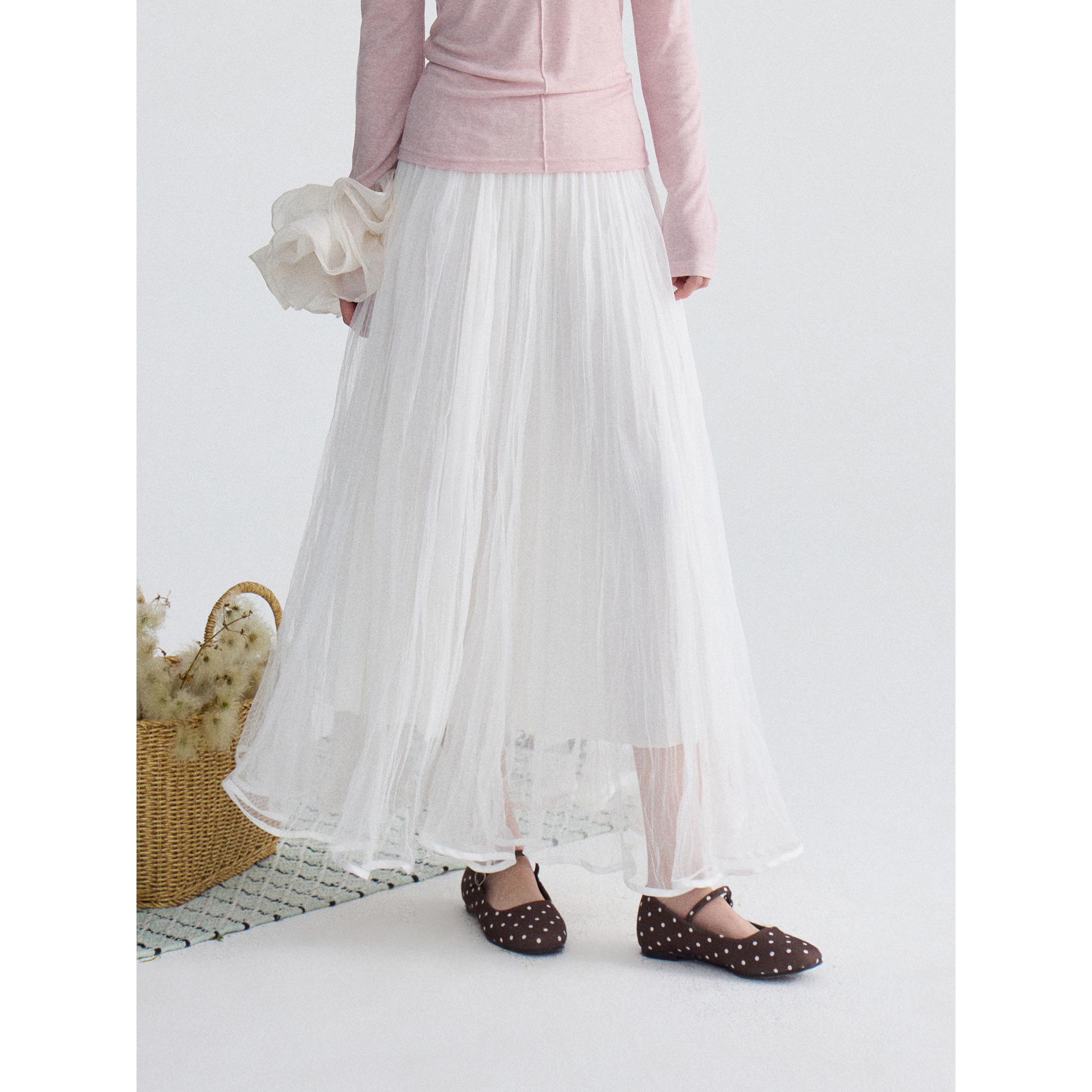 

Ge Ming Retro High-Waisted A-Line Pleated Gauze Skirt for Women, 2026 Spring Collection, Mid-Length, N0117D One Size (85-135)