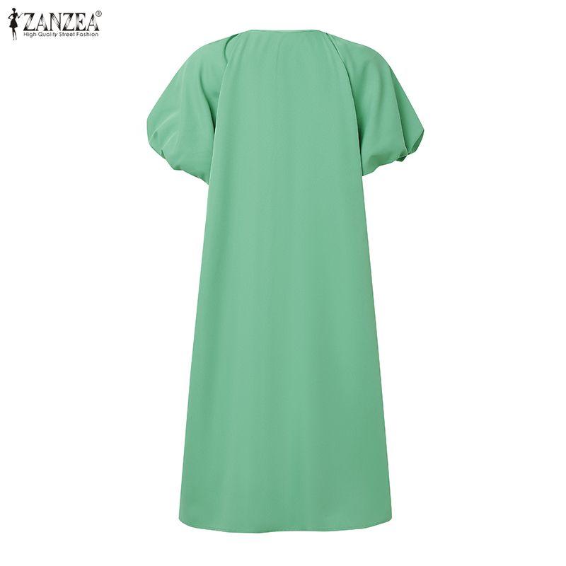 ZANZEA Lässiges Sommerkleid mit Rundhalsausschnitt und kurzen Ärmeln für Damen