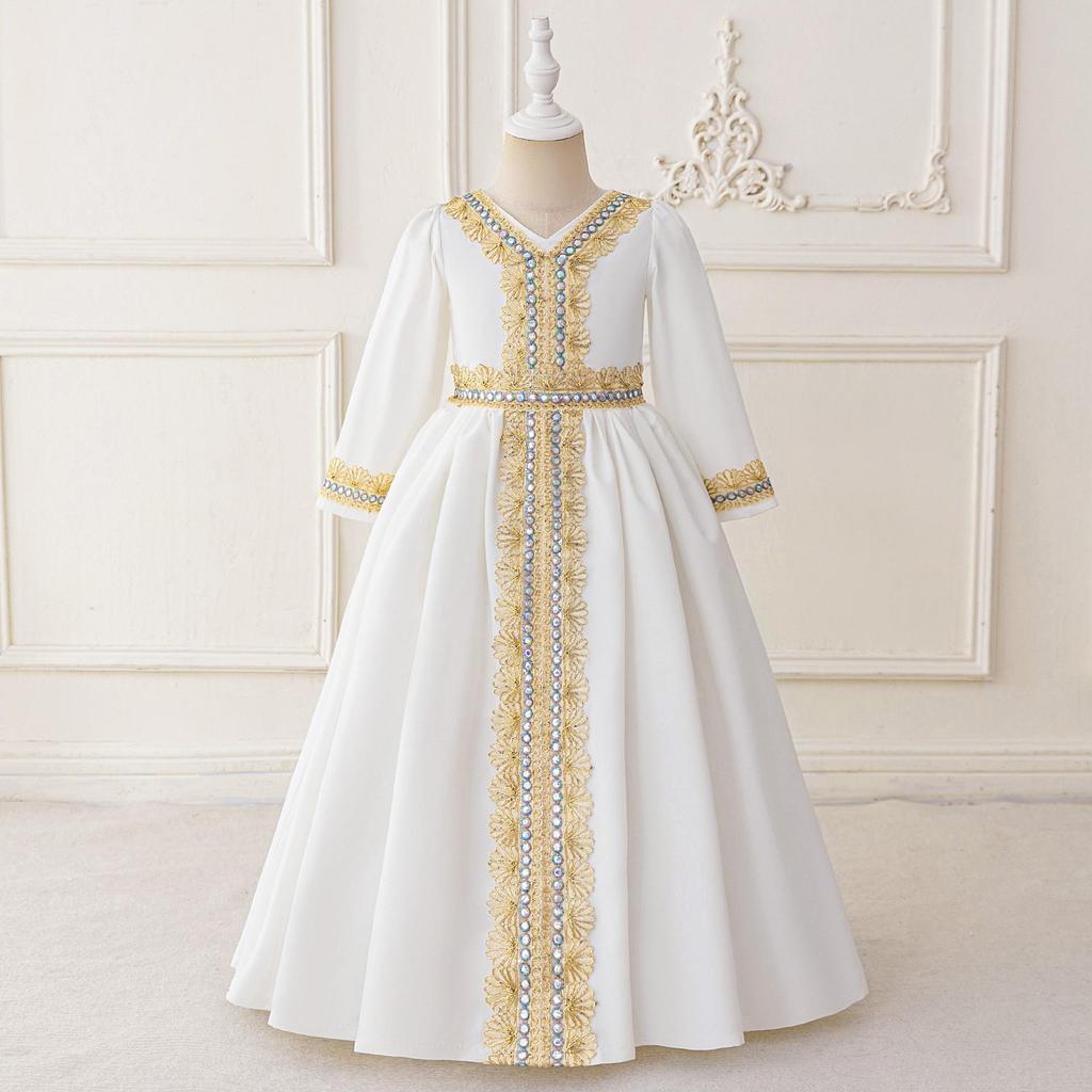 Middle Eastern Embroidered Long Sleeve Muslim Evening Gown for Festivals