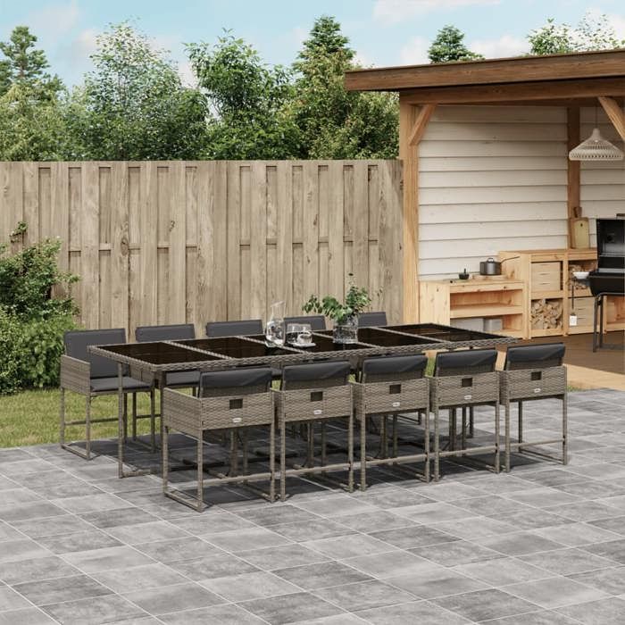 VidaXL Ensemble à manger de jardin 11pcs avec coussins gris poly rotin 3278059