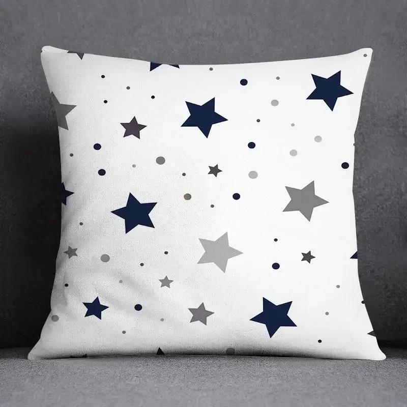 Blue-Gray Geometric Patterns Double-Sided Printed Pillow Cover Short Plush Suitable Living Rooms Bedrooms Throw Cushion Cover