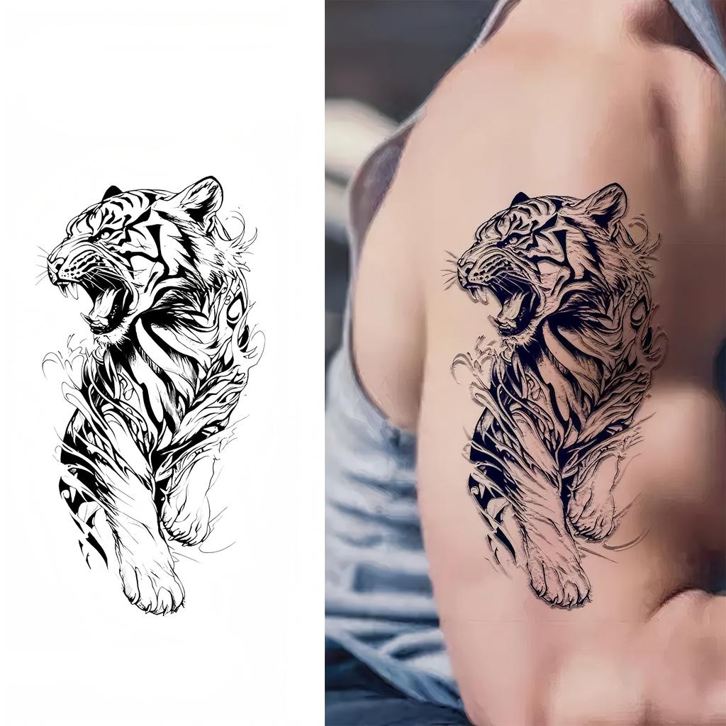 1 Sheet Spider Medusa Tiger Temporary Tattoos For Adult Hands Neck, Halloween Temp Fake Tattoo Sticker Realistic Tatoo Last Long