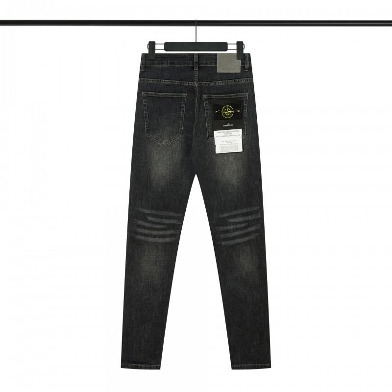 Stone Compass Badge Vintage Washed Straight Leg Jeans Men Casual Pants