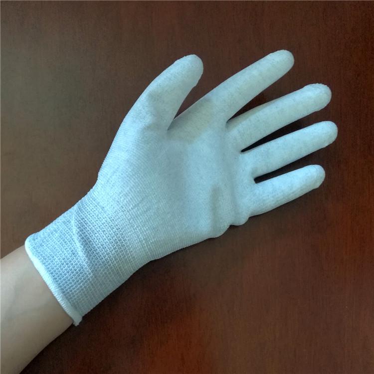 Carbon Fiber Anti-static Gloves: PU Coated, Anti-slip, Wear-resistant, 13-gauge Nylon for Electronic Work.