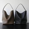 Minimalist Leather Bucket Tote Bag Women Top-Grain Cowhide Casual Shoulder Handbag With Hook Urban Chic Style