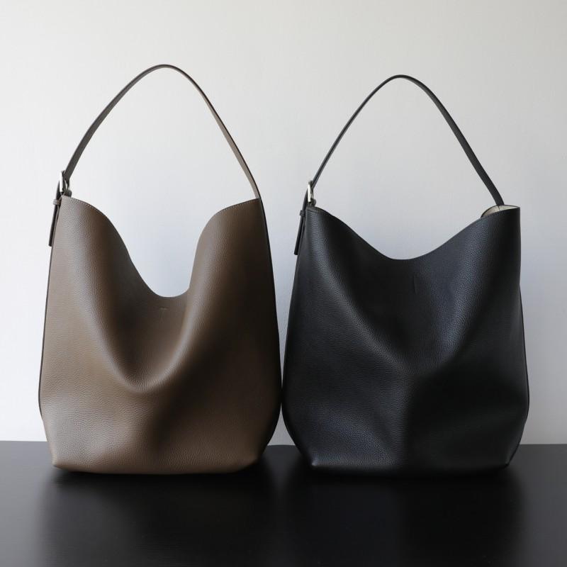 Minimalist Leather Bucket Tote Bag Women Top-Grain Cowhide Casual Shoulder Handbag With Hook Urban Chic Style