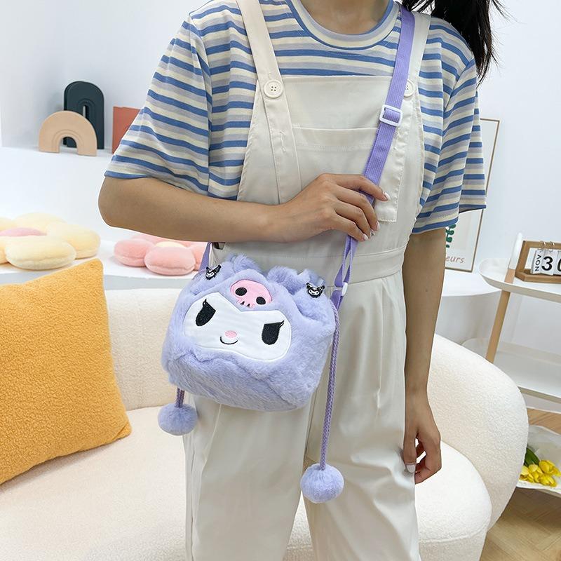 New Cartoon Rabbit Large-capacity Bucket Messenger Bag, Cute Girl Drawstring Plush Bag