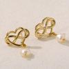 Intertwined Heart & Faux Pearl Stud Earrings for Women, 304 Stainless Steel