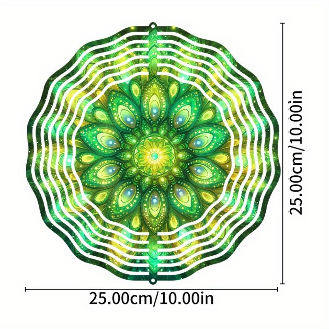 

Зеленый мандала подвесной ветряной спиннер, металлический садовый колокольчик, уличный декор для двора с вращающимся на 360° крючком, прочный и светоотражающий, не требует батареек 01A