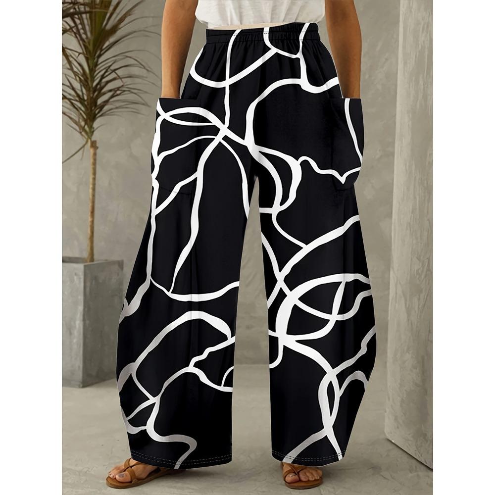 Plus Size Fashion Women  Casual Loose Christmas Printing Long Wide Leg Yoga Pants Pocket Lounge Pants Pajama Pants