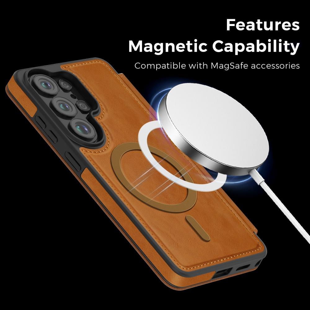 Man Business Leather Magnetic Case for Samsung S26 S25 Ultra Coque S25 Edge FE For Magsafe Faux Leather Cards Slot Phone Cover