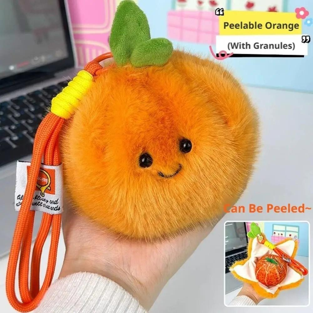 Soft Filled Orange Plush Keychain Furry Texture Simulation Food Toy Backpack Decor