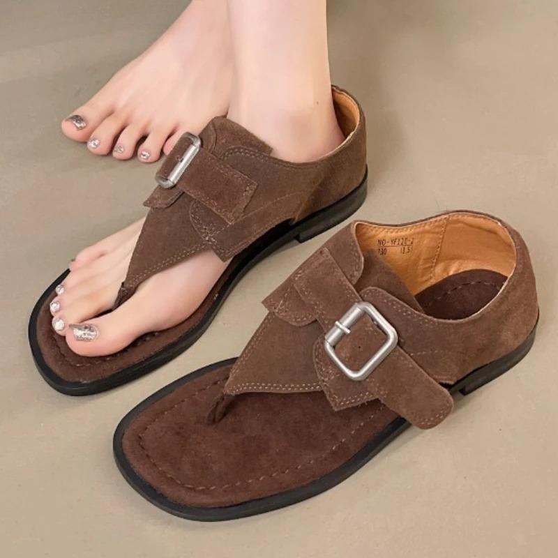 Fashion Clip Toe Women Sandals Flats Designer Retro Shoes Fashion Woman Slippers 2025 Summer Dress New Trend Walking Sandalias De Mujer