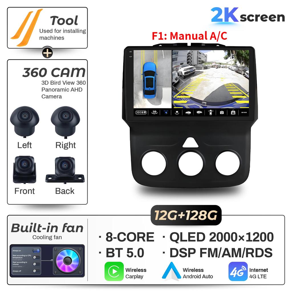 9"  Car Radio For Dodge RAM 1500 2500 2013-2019 Android 16 Wireless BT Carplay Multimedia Navigation Touch 2K QLED Screen