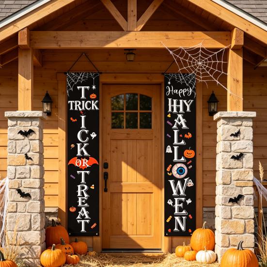 Party Hanging Decoration Halloween Porch Sign Banner, Pumpkin Ghost Awning Wall Supplies Door Decoration, Front Wreath Banner Yard Themed