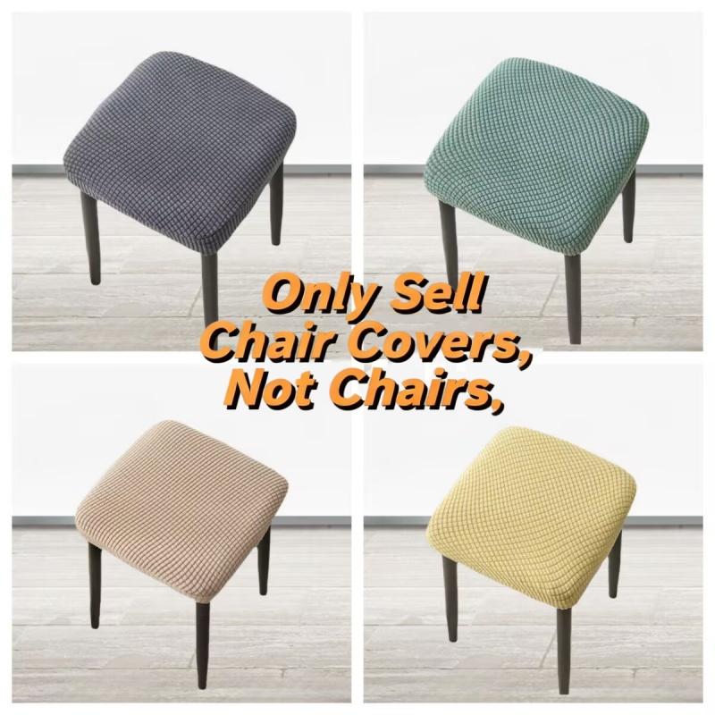1Pc Stool Cover Dustproof Polyester Elastic Stool Chair Covers Removable Square Seat Cover Solid Color Chair Covers