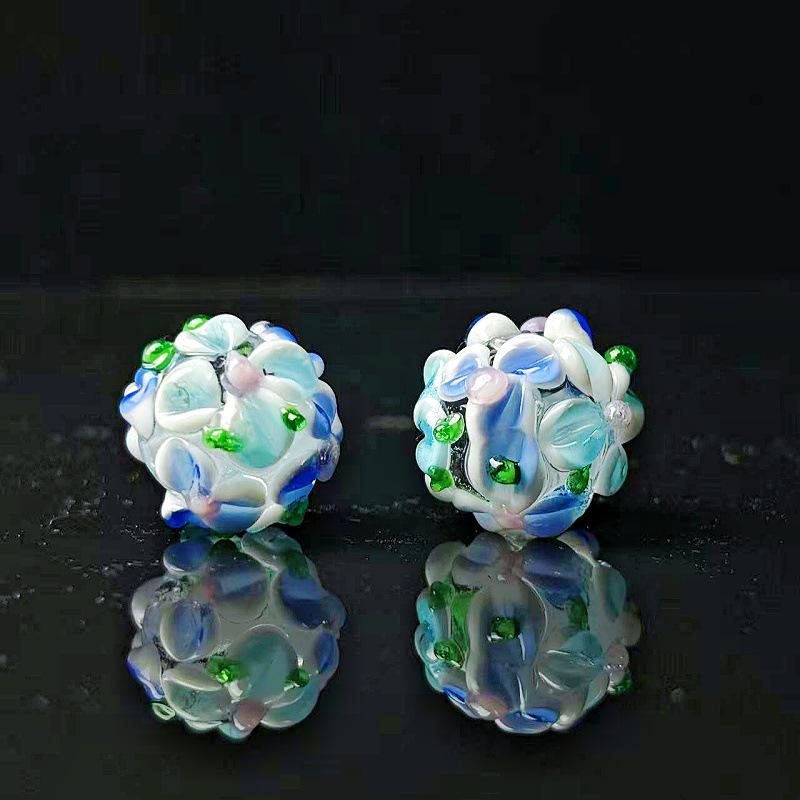 Handmade Two-Color Fired Hydrangea Glass Beads for DIY Jewelry