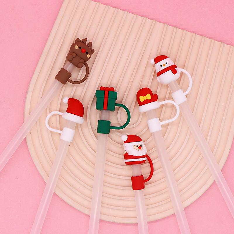 Christmas New Year Theme Cute Straw Dust Cap Dust Plug Detachable Doll Cute Straw Dust Cover Glass Stainless Steel Straw Cover