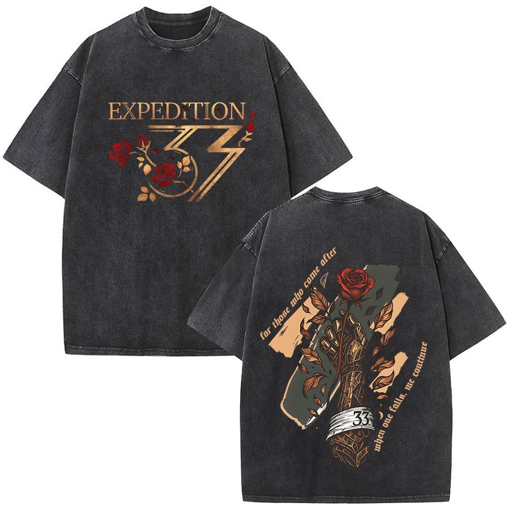 Game Clair Obscur Expedition  Graphic Vintage Washed T Shirt Men Women Clothing Fashion Oversized Cotton Short Sleeve Tshirts