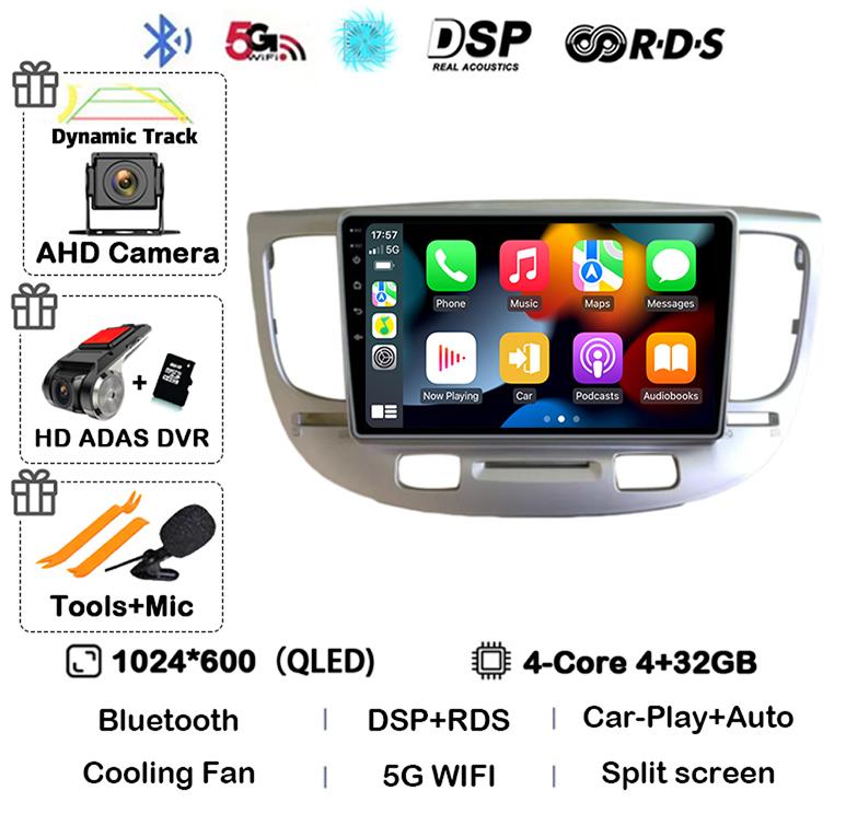 Android 14 Carplay Auto WIFI+4G For Kia RIO 2 RIO2 2005-2008 2009 2010 2011 Car Radio Multimedia Player GPS 360 Camera BT Stereo