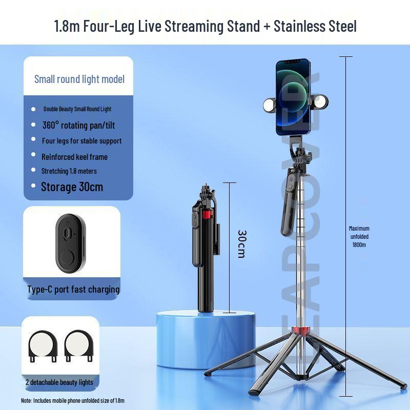 1.8m 360° Selfie Stick Tripod for Handheld & Floor Live Streaming