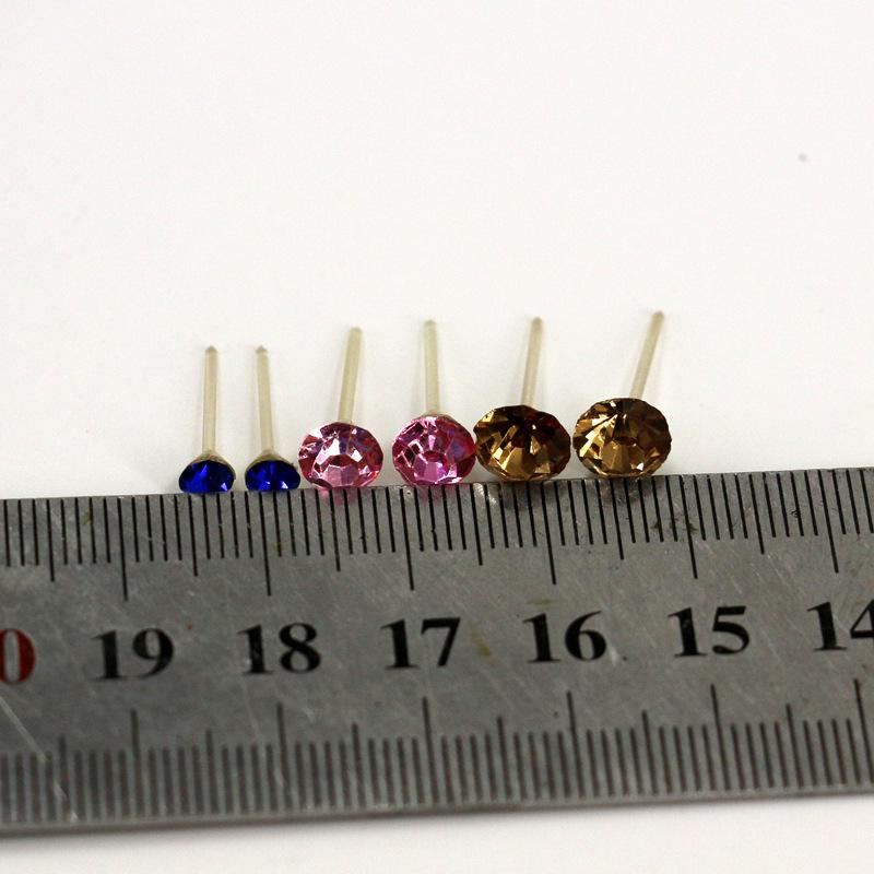 100 Pairs of Mixed Rhinestone Earrings: 4mm, 6mm, 7mm Plastic Studs In Various Colors and Sizes