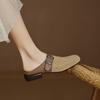 Fashion 2025 New Fashion Cow Suede Mueller Slippers Woman Low Heel Soft Bottom Casual Shoes Breathable Mesh Shoes Woman Fashion Shoes