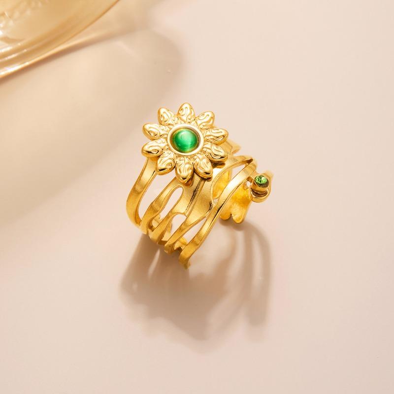 Europäischer und amerikanischer Titanstahlring mit Blumenöffnung, vergoldeter High-End-Zeigefingerring, farbenfroher, vielseitiger Ring, Schmuckgeschenk