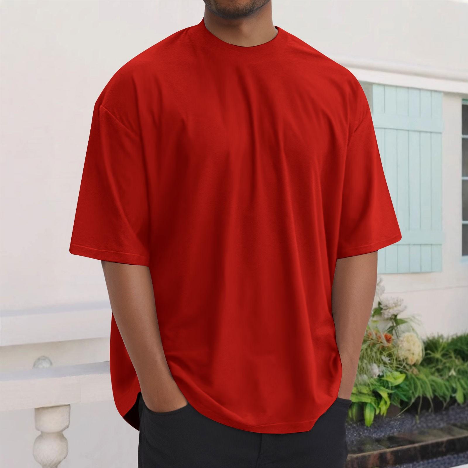 Летняя мужская модная свободная однотонная футболка с круглым вырезом и короткими рукавами XXXL красный 1500₽