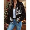 Womens Casual Zip-Up Jacket With 3D Letter Print Fashion Lightweight Outerwear Daily Wear