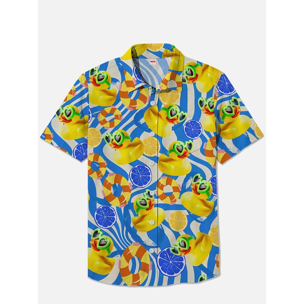 2026 Men's Summer New 3D Printed Reachy Duck Pattern Hawaiian Shirt Casual Printed Floral Short Sleeve Hawaiian Tropical Tops